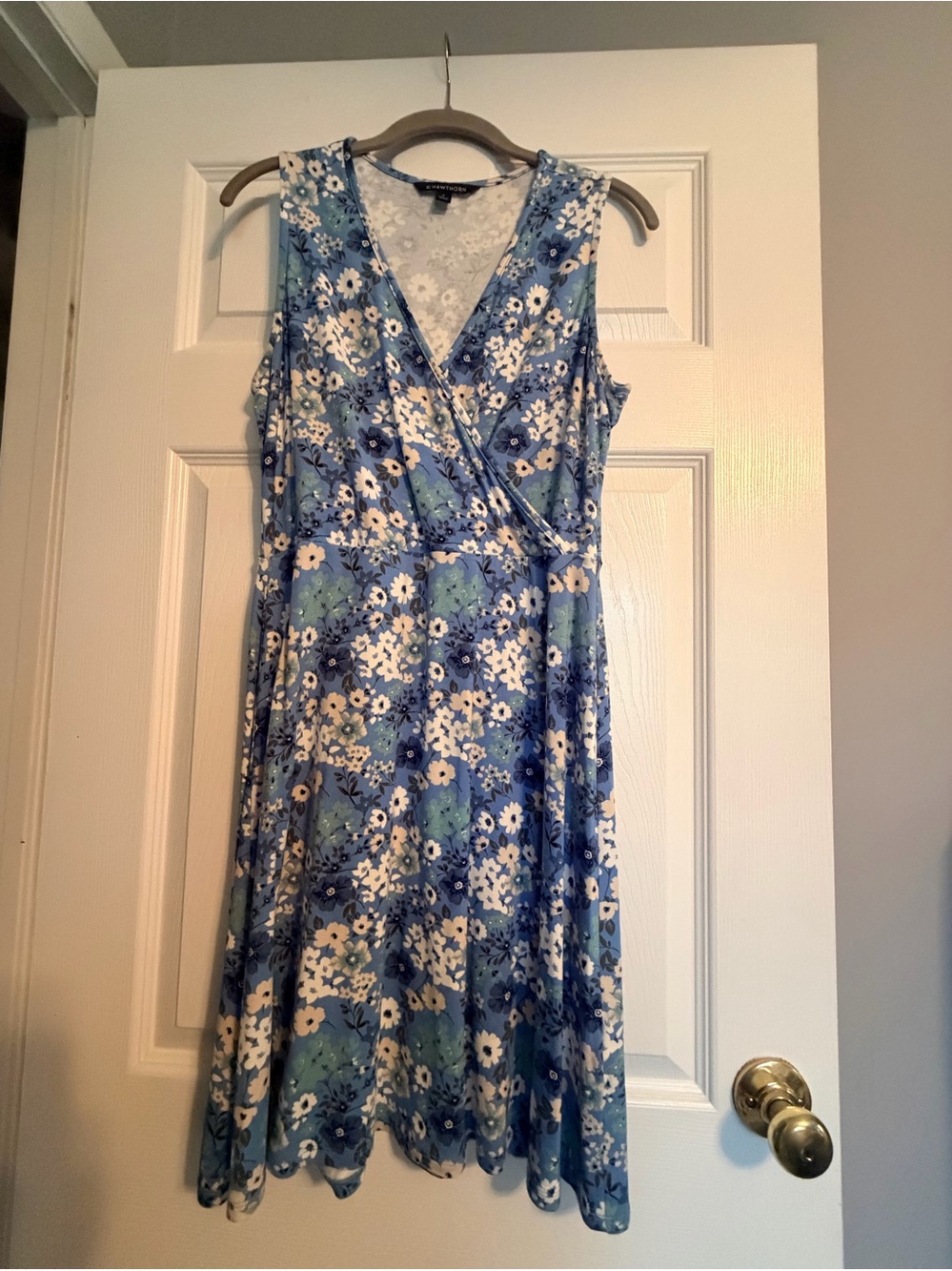 Sleeveless Blue Floral faux Wrap Dress